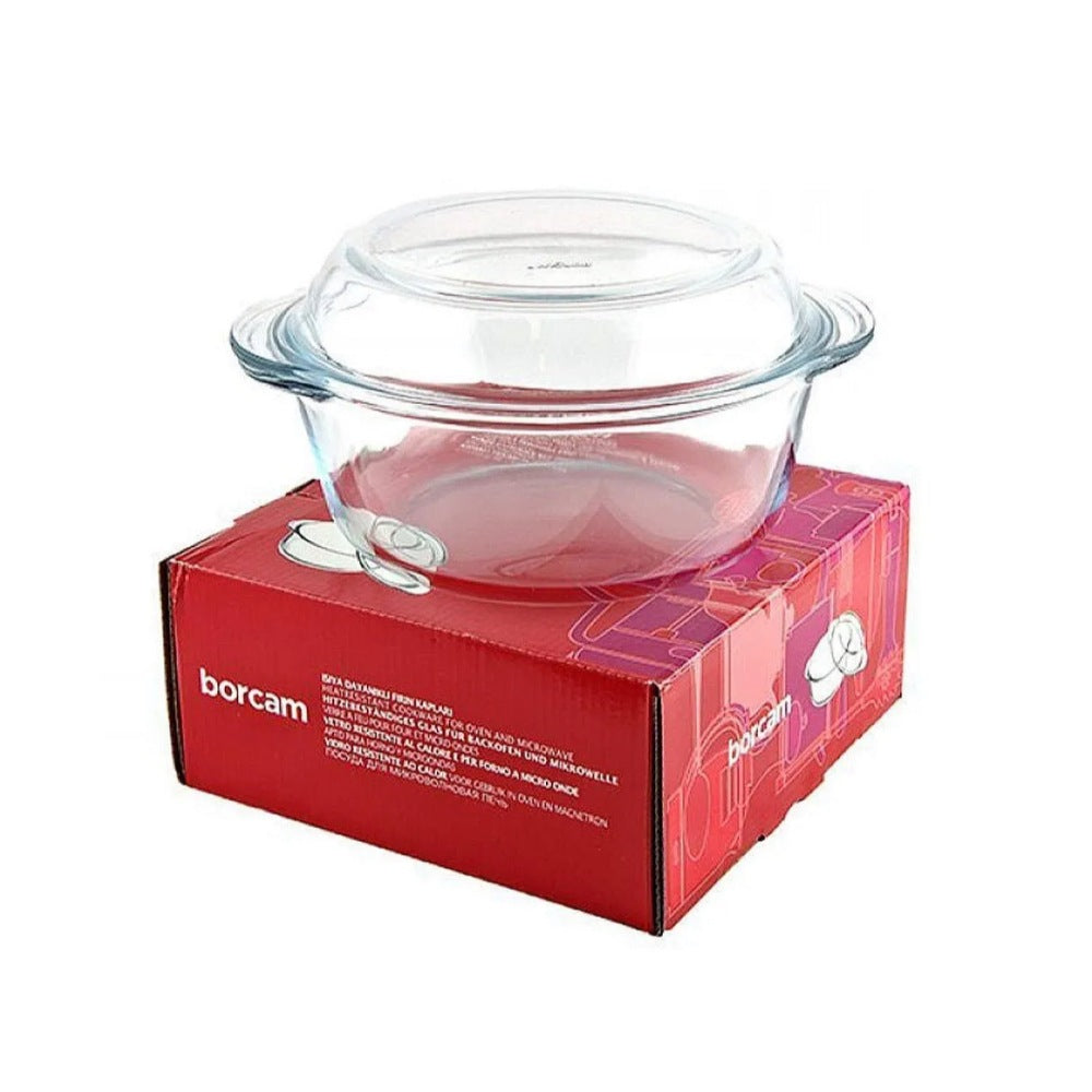Borcam, Tempered Glass Round Pot With Cover, 3150ml