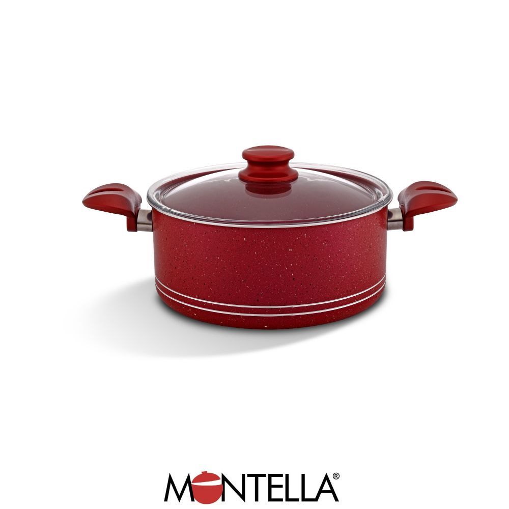 Montella, Vivo 22 Cm Granite Pot Red With Glass Cover, 2.5Mm