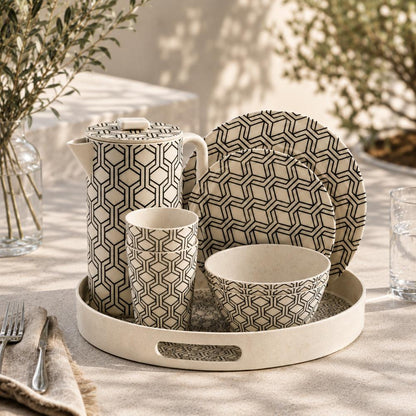 Eco Bamboo Fibre Pitcher with Lid | Geometric Pattern, SK740