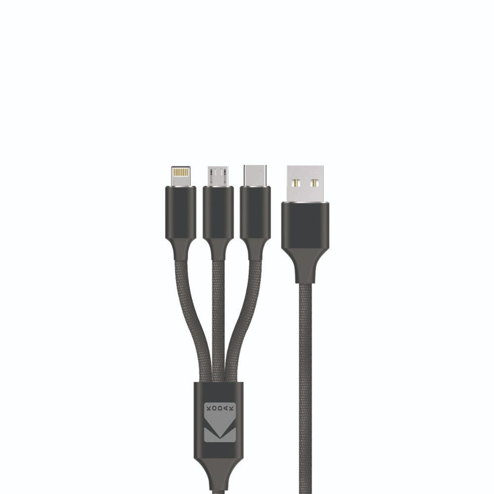 Kodak, Male to Male Cable USB 3-in 1-Type A to Type C with Micro USB and Lighting Pure Copper 1.5 Meter Length - USBC5901