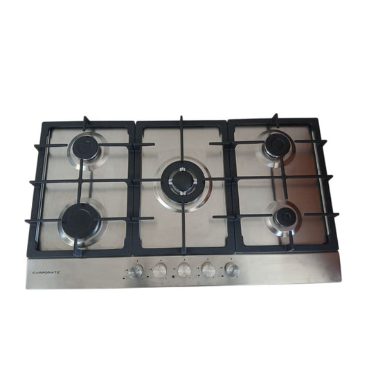 Campomatic, Built-In Flat Hob 90Cm 4G+1Tb Cast Iron , Front Knobs Electronic Ignition, Glass & Ss Cut-Outs 84*49Cm