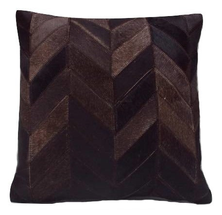 Real Cow Hide Hair On Leather Cushion Zigzag Brown 40X40 Cm