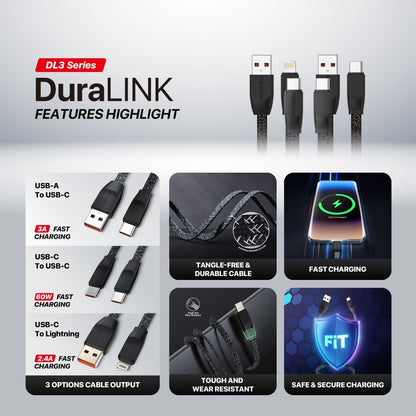 Fantech, Duralink Dl3 Braided Cable ? 1M, Durable & Fast Charging, Available in Different Models