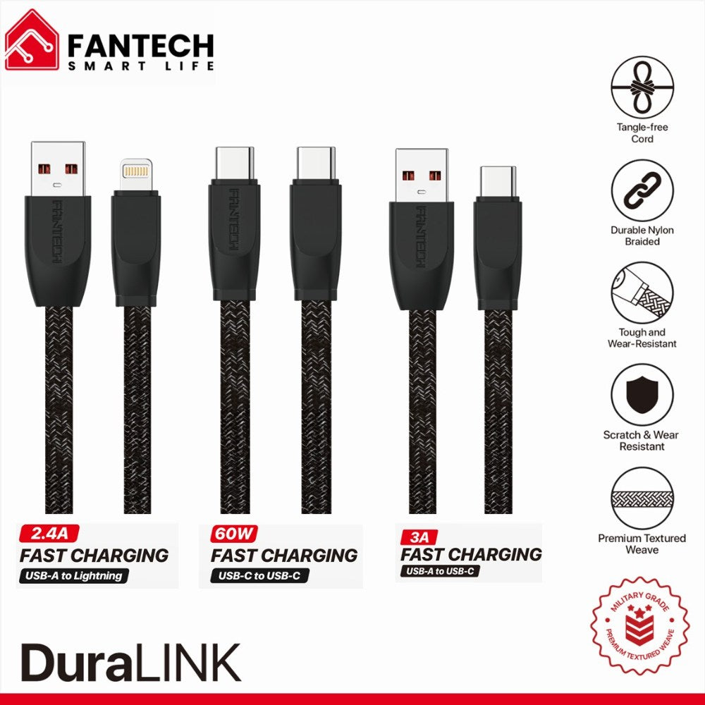 Fantech, Duralink Dl3 Braided Cable ? 1M, Durable & Fast Charging, Available in Different Models