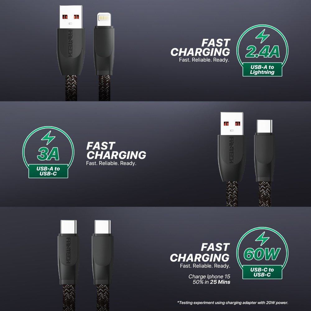 Fantech, Duralink Dl3 Braided Cable ? 1M, Durable & Fast Charging, Available in Different Models