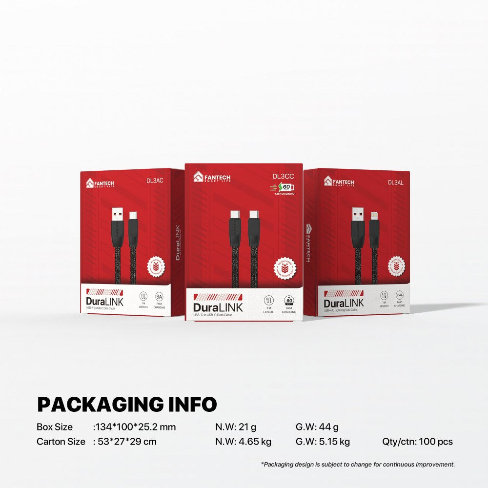 Fantech, Duralink Dl3 Braided Cable ? 1M, Durable & Fast Charging, Available in Different Models