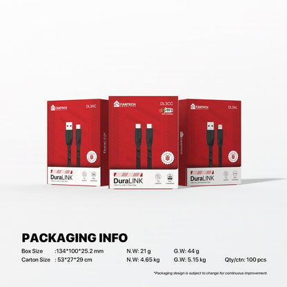 Fantech, Duralink Dl3 Braided Cable ? 1M, Durable & Fast Charging, Available in Different Models