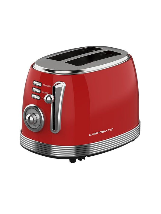 Campomatic, Toaster 2 Slices, Black Steel & Chrome Body, Cool Touch, 850W, Various Control, Crumb Tray
