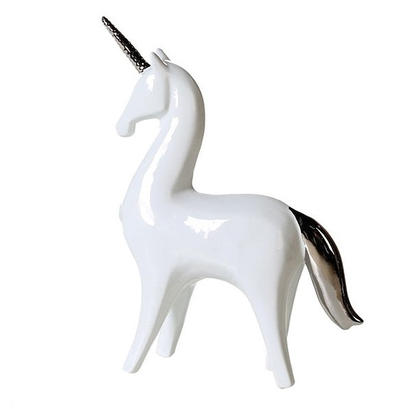 Unicorn porcelain white and silver horn 22.50 cm