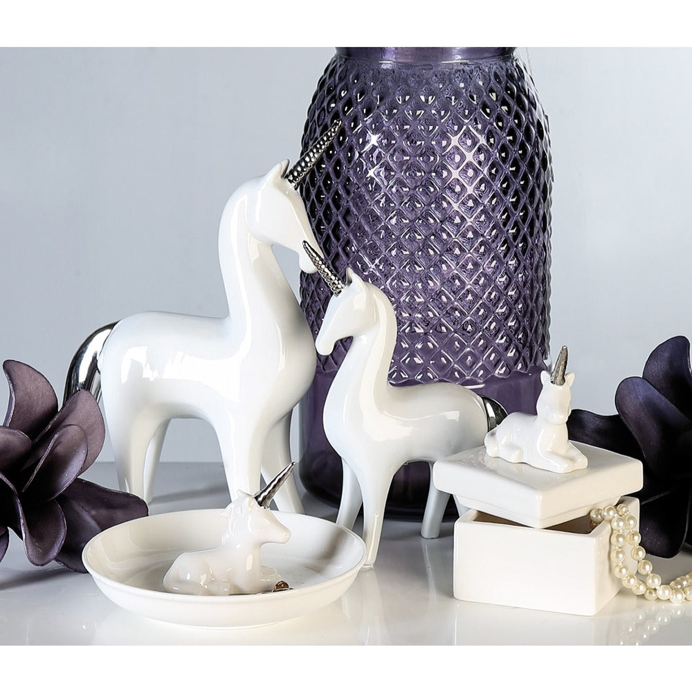 Unicorn porcelain white and silver horn 22.50 cm