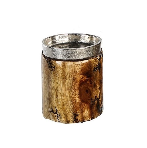 Candle Holder wood with aluminum 12.50 cm
