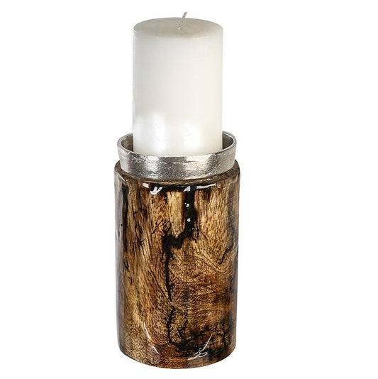 Candle Holder wood with aluminum 17.50 cm