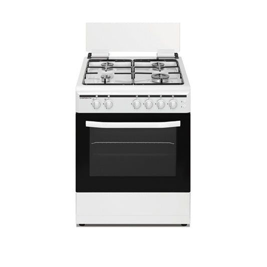 Campomatic Freestanding Cooker 60cm, 2 Knobs, 4Gas Burners, Gas-Gas Oven, Glass Cover, Ignition, Lamp [White], CB64TW