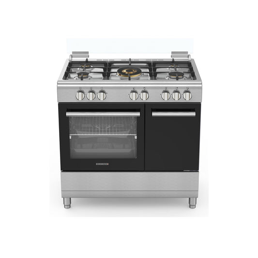Campomatic Freestanding Cooker 90cm, 2 knobs, Gas-Gas, 4G + 1TB, Defendi Brass Burners, THERMOSTAT, Oven Safety & Cooling Fan, Easy Clean Cavity, Cast Iron Pan Supports, Full Ignition, Full Body SS, CB95SC