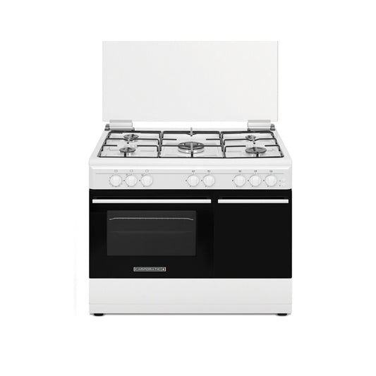 Campomatic Freestanding Cooker 90cm, 2 knobs, 4Gas+1TB, Ignition, Timer, Gas-Gas, Slide Out Inner Door, White, CB95TW
