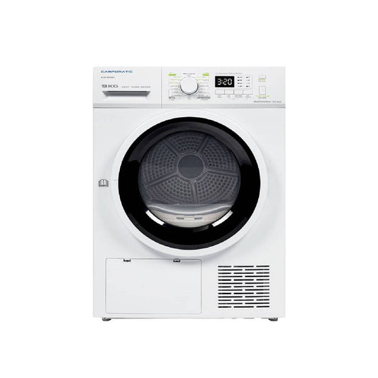 Campomatic Heat Pump Condenser Dryer 9Kg, 16Progs, Interior Light, Dual Lint Filter, Clean Filter Reminder, Humidity & Temperature  Sensors, Tinted Door, White, Consumption 2.8AMP + FREE AF60M Campomatic Air Fryer, CD90H+AF60M