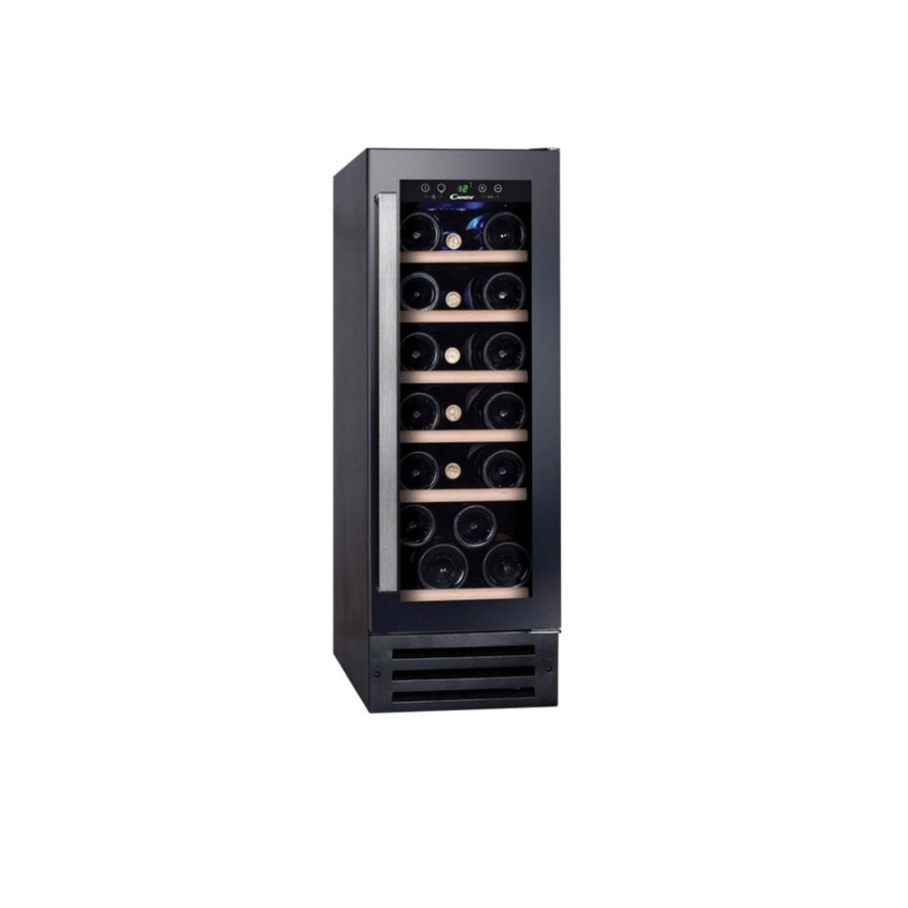 Candy, Wine Cooler Refrigerator, 70 Bottles Capacity, 5 Waved Wooden Shelves, Bulb Light, Brown Glass Door, 7 To 18C, H144 W50 D60Cm Black, CDY-V1420GL
