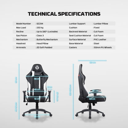 Fantech, Gc194 Ergonomic Gaming Chair With 2D Armrests, Extreme Stability Metal Base, Available in Different Colors