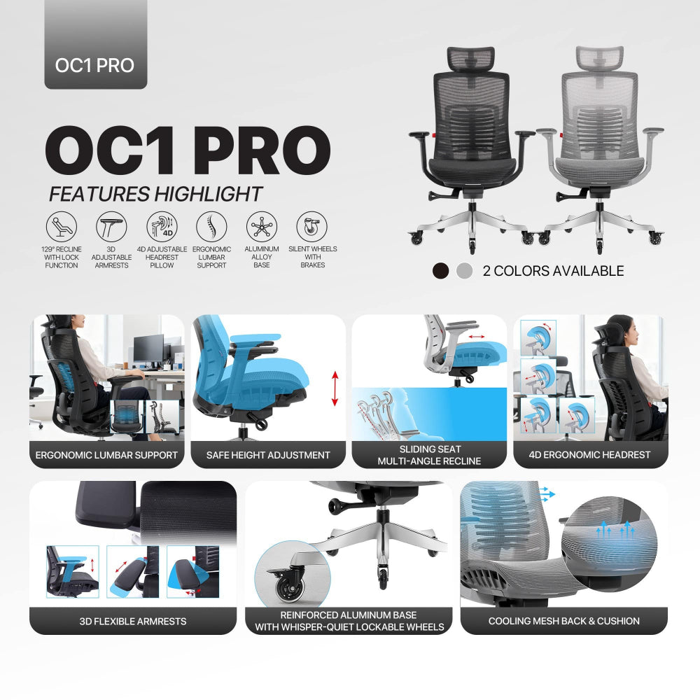 Fantech, OC1 PRO Professional Ergonomic Chair for All-Day Work Comfort Black, CHAIR D59