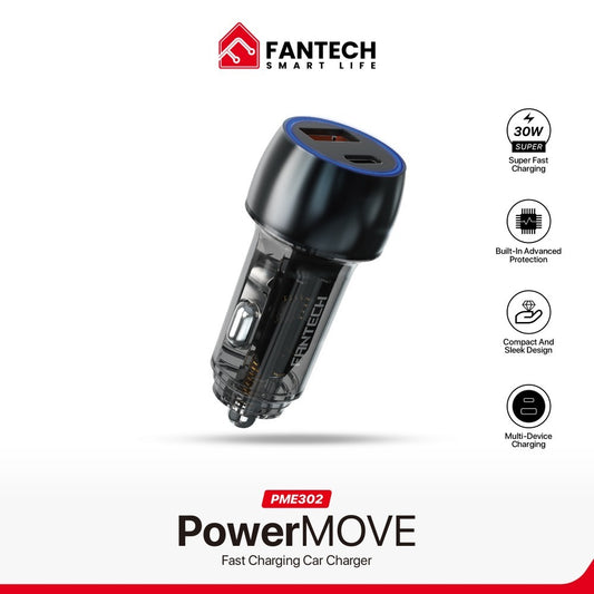 Fantech, Powermove Pme302 Dual Port Car Charger - Total 45W Power