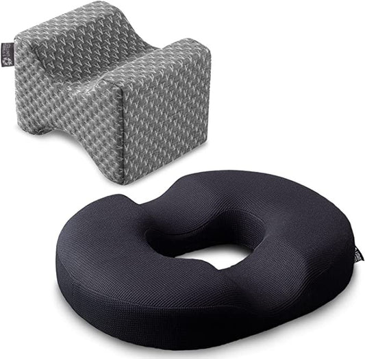 5 Stars United, Donut Pillow, Clinical Therapeutic Grade Seat Cushion and Knee Pillow for Side Sleepers - 100% Memory Foam, Bundle