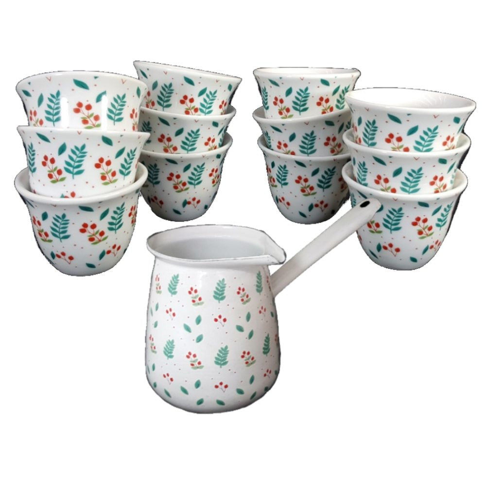 Reinhaus, Enamel Coffee Kettle / Coffee Pot / Milk Pot / Turkish Coffee Kettle / Greek Coffee Kettle / Arabic Coffee Kettle 680ml and La Perla, 12 Pieces Porcelain Espresso / Turkish / Arabic / Greek Cawa Cup Set