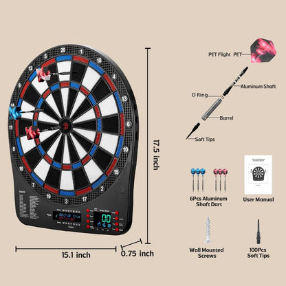 Electronic Dart Board, Digital Dartboard Soft Tip, 32 Games and 359 Variants with Colorful Cricket Display, 100 Soft Tips, Dart-6679