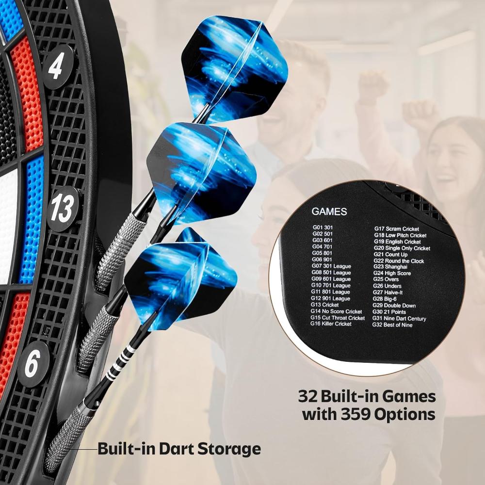 Electronic Dart Board, Digital Dartboard Soft Tip, 32 Games and 359 Variants with Colorful Cricket Display, 100 Soft Tips, Dart-6679