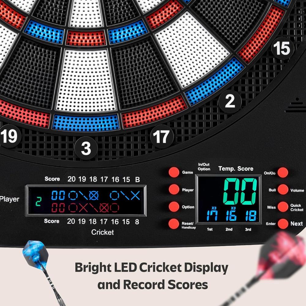 Electronic Dart Board, Digital Dartboard Soft Tip, 32 Games and 359 Variants with Colorful Cricket Display, 100 Soft Tips, Dart-6679