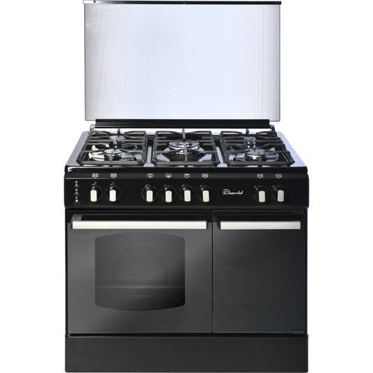 Super Chef, Cooker Bottle 90cm 5 Gas Burners+turbo Fan Black