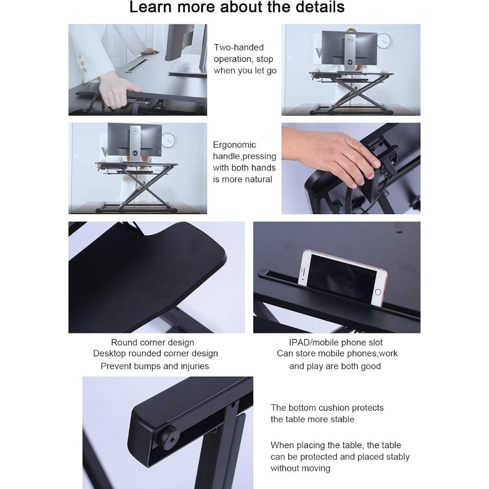 Adjustable Gas Spring Sit-Stand Desk Riser ? Ergonomic Height-Adjustable Workstation With Keyboard Tray And Large Surface