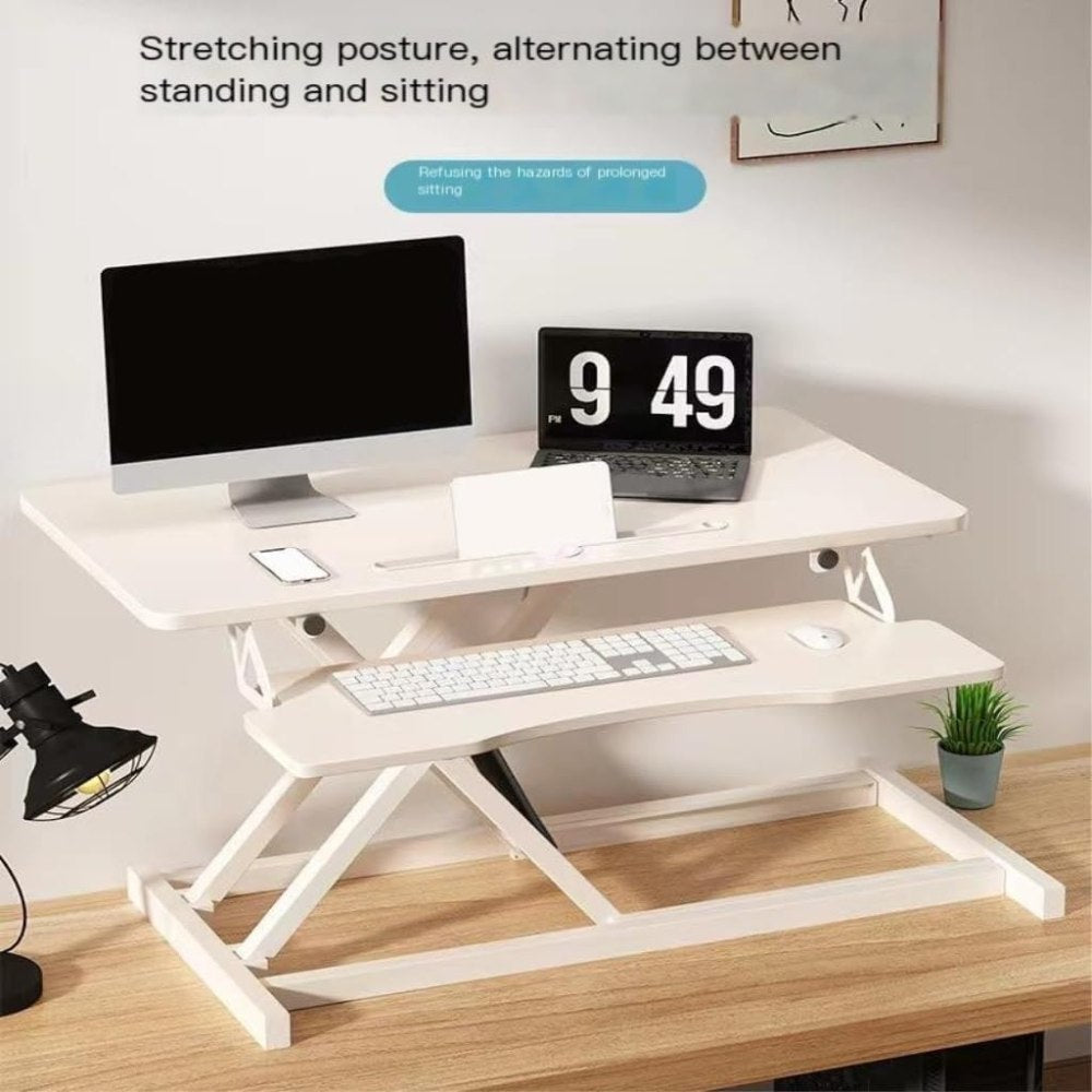 Adjustable Gas Spring Sit-Stand Desk Riser ? Ergonomic Height-Adjustable Workstation With Keyboard Tray And Large Surface