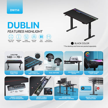 Fantech, DW114 DUBLIN Work Station, Dual Electrical Motor, Adjustable Height Desk, load up to 120KG, Magnetic Mousepad, DESK D42