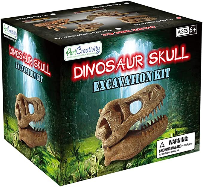 Artcreativity, Dinosaur Excavation Kit For Kids - 7 Inch T-Rex Dino Skull Excavating Set With Fossil Digging Tools And Stand - Fun Science Activity Toy - Holiday, Birthday Gift For Boys, Girls, Adults