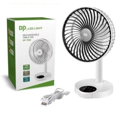 DP, Up to 6 Hours On Battery, Rechargeable Desk Fan, Led Light, Built-in USB charger