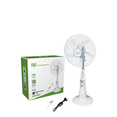 DP, Up To 25 Hours On Battery, 18' Rechargeable Floor Fan, Led Light, Remote Control, Timer, Built-In Usb Charger, Can Be Charged By Solar Panel