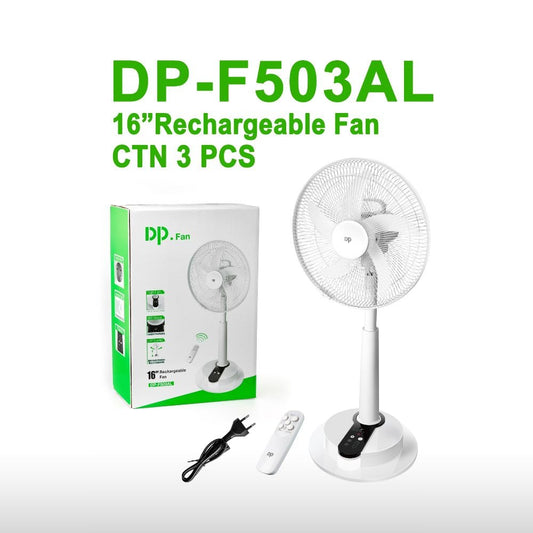 DP, Up to 30 Hours On Battery, 16' Rechargeable Table Fan, Led Light, Remote Control, Built-in USB charger, Can Be Charged By Solar Panel