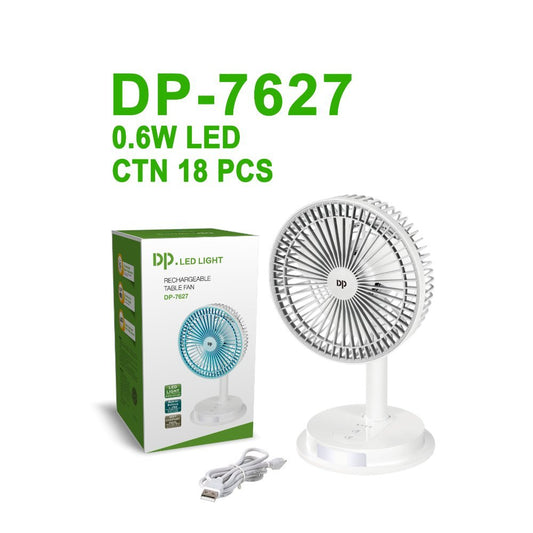 DP, Mini Rechargeable Fan, Led Light, 3 Speeds, AC/DC Operated
