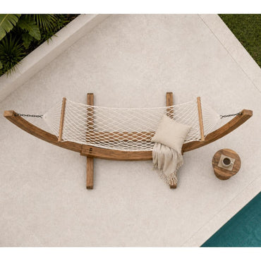 Freestanding Teak Wood Hammock with Curved Stand, E-ACC008