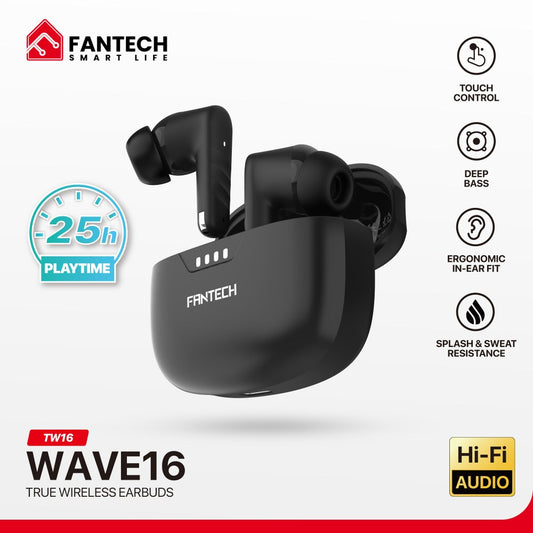 Fantech, Wave 16 Bluetooth Wireless Earbuds, Deep Bass, Up To 25 Hours Play Time - Tw16, Available in Different Colors