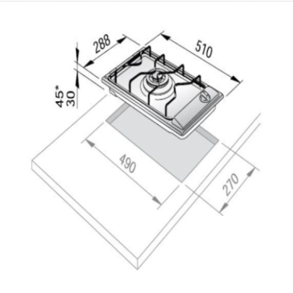 Elba Gas Built in Domino Hob, 30cm - 2 Burners, Stainless Steel, ELB-E35200X
