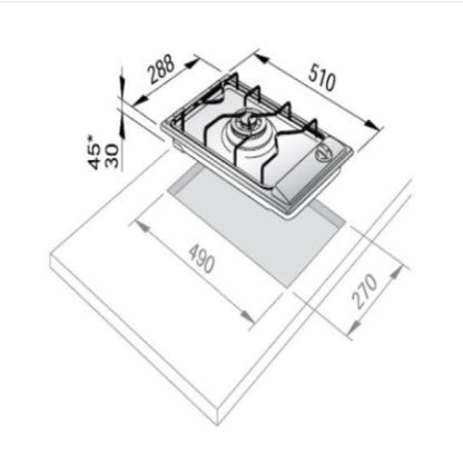 Elba Gas Built in Domino Hob, 30cm - 2 Burners, Stainless Steel, ELB-E35200X