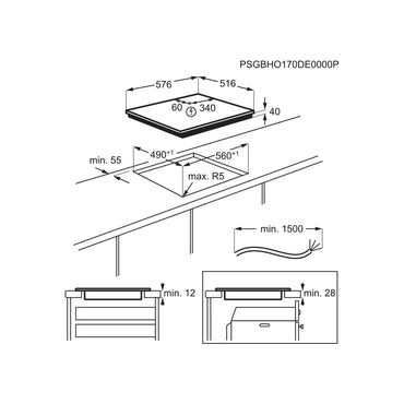 Electrolux Electric Hob 60cm, 4 Burners Ceramic, ELE-EHF6240XOK