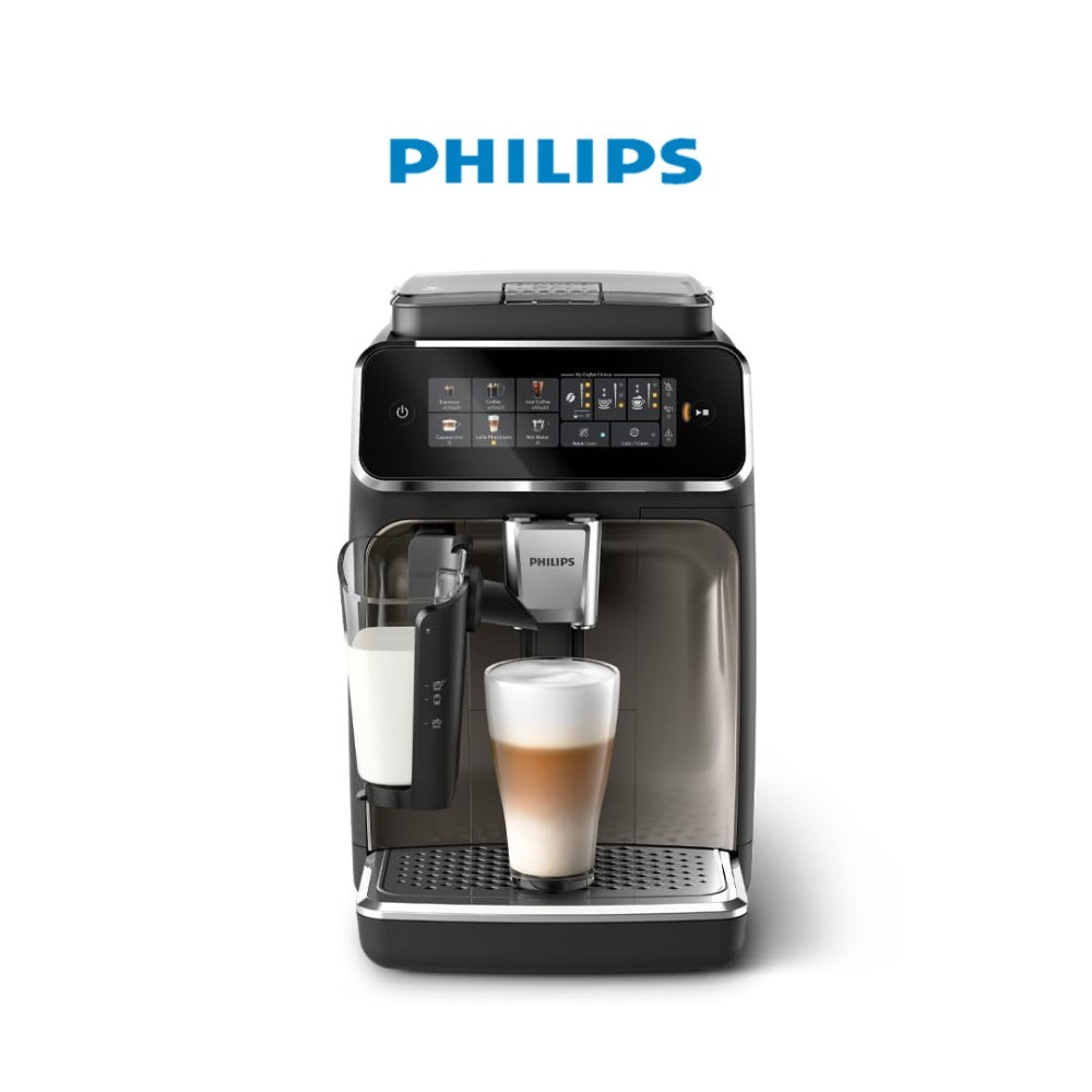 Philips, Fully Automatic Espresso Machine Series 3300-6 Beverages, 1.8L Water Capacity, 1500W, Lattego, Silentbrew, Coloured Touch Display, 12 Grinder Settings, Black Chrome