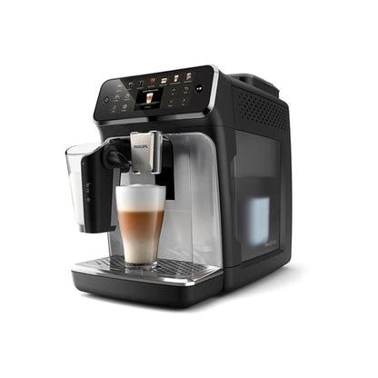 Philips 4400 Series Fully Automatic Espresso Machine, LatteGo Milk System, Integrated Grinder, 12 Hot & Iced Coffee Pre-Sets, Quick Start, SilentBrew, 15-Bar Pressure, Black Chrome,EP4446
