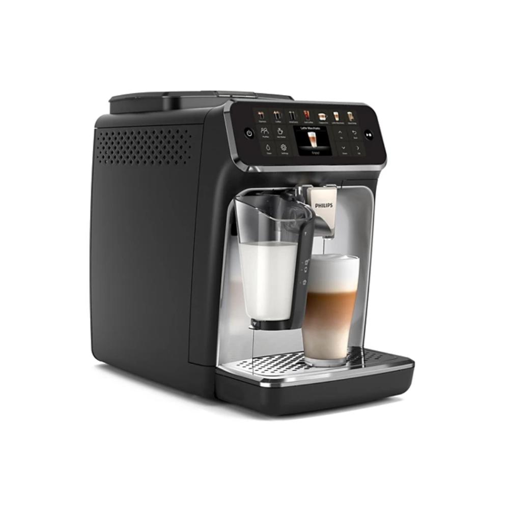 Philips 4400 Series Fully Automatic Espresso Machine, LatteGo Milk System, Integrated Grinder, 12 Hot & Iced Coffee Pre-Sets, Quick Start, SilentBrew, 15-Bar Pressure, Black Chrome,EP4446