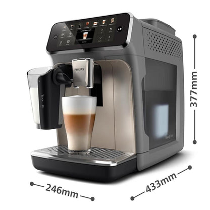 Philips 4400 Series Fully Automatic Espresso Machine, LatteGo Milk System, Integrated Grinder, 12 Hot & Iced Coffee Pre-Sets, Quick Start, SilentBrew, 15-Bar Pressure, Black Chrome,EP4446