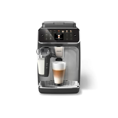 Philips 4400 Series Fully Automatic Espresso Machine, LatteGo Milk System, Integrated Grinder, 12 Hot & Iced Coffee Pre-Sets, Quick Start, SilentBrew, 15-Bar Pressure, Black Chrome,EP4446
