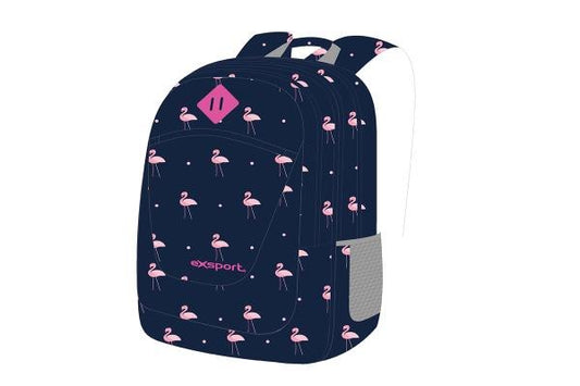 Exsport, Backpack Flamingo, Girls, High Canvas Backpack, Students Back To School Lightweight, Book Bag, Travel Backpack With Side Pockets, Navy