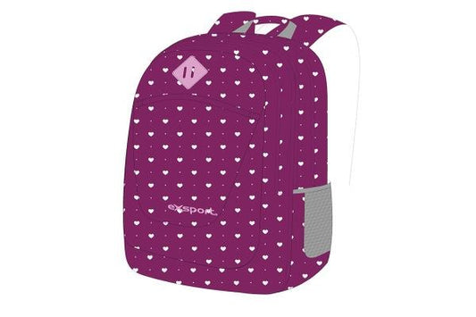 Exsport, Backpack Purple Hearts, Girls, High Canvas Backpack, Students Back To School Lightweight, Book Bag, Travel Backpack With Side Pockets, Purple